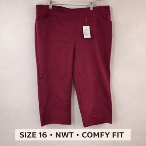 Croft & Barrow Burgundy Stretch Capri Pants Women's Size 16 Regular NWT Pull-On
